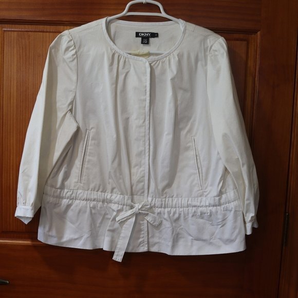 DKNY White Cotton Light Blazer Jacket Tie Front  12 - Picture 2 of 10